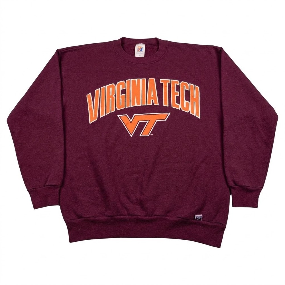 Vintage Logo 7 Virginia Tech Hokies Sweatshirt Mens Large Maroon USA NCAA